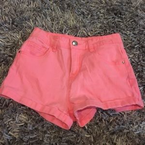 Neon pink jean shorts